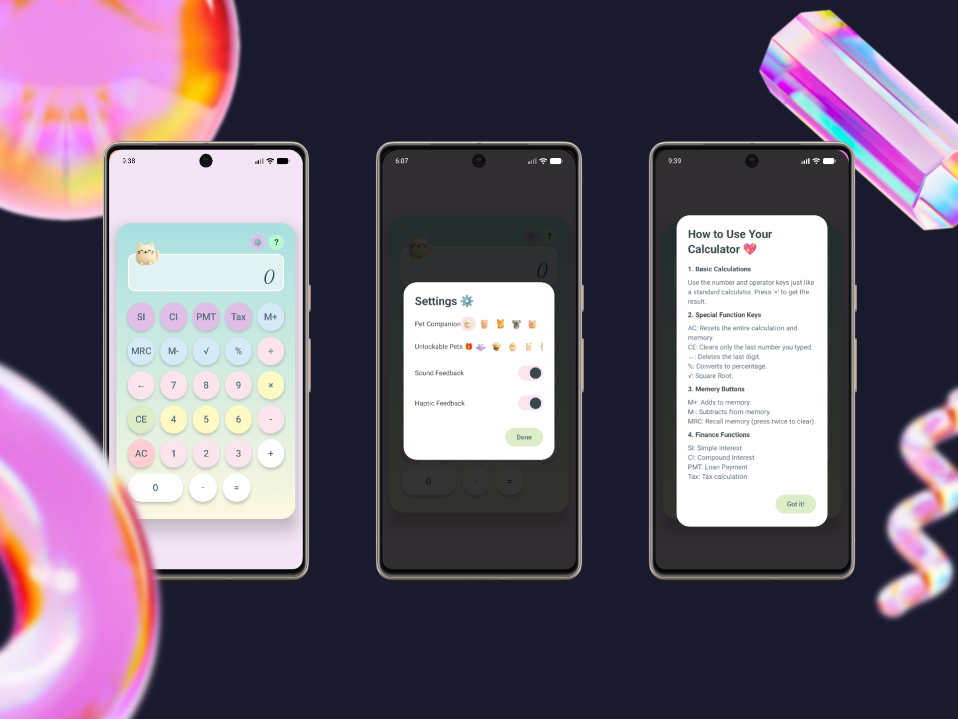 Pastel Math Kawaii Calculator UI Showcase